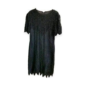Vintage‎ Dress black beaded midi dress